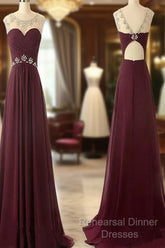 A Line Round Neck Maroon Semi Formal Prom Dress, Maroon Formal Dresses, Bridesmaid Dresses